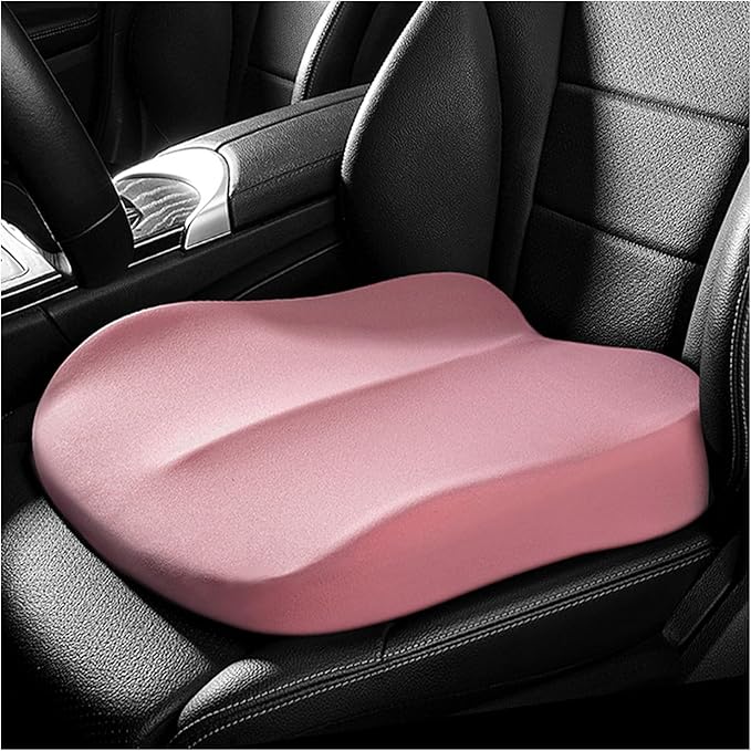 Car Seat Cushion, Ergonomic Memory Foam Auto Seat Boost Mat for Short People Driving, Non-Slip Driver Seats Height Cushion Office Chair Pillow for Tailbone Back Pain Relief (Pink)