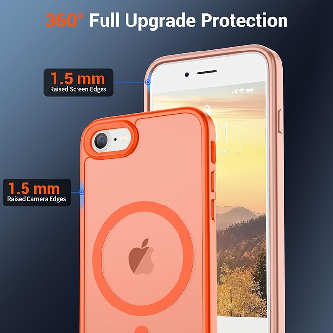 SUPFINE Magnetic for iPhone SE Case 2022 (3rd)/2020 (2nd),iPhone 8 Case(Compatible with MagSafe)(Military Grade Drop Protection) Slim Translucent Matte Phone Case,Orange