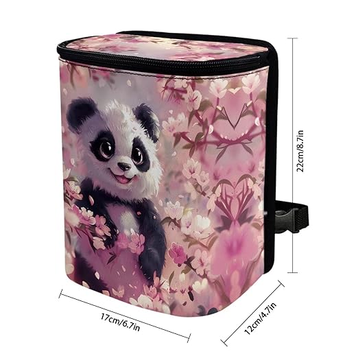 BIGCARJOB Cute Panda Car Trash Bags for Back Seat Auto Hanging Trash Can with Lid Storage Organizer Universal Interior Accessories Pink