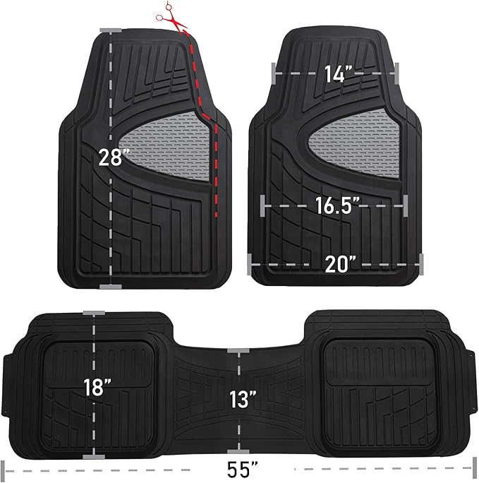 FH Group Automotive Floor Mats Tall Channel Pink Universal Fit Full Set Climaproof™ for Most Sedan, SUV and Trucks, Trimmable Rubber Combo Small Car Seat Cover Design Heavy-Duty Floor Mats for Car