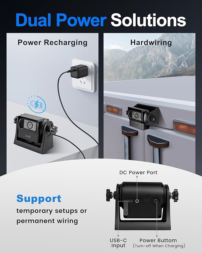 EWAY Wireless WiFi Magnetic Backup Camera 7" IPS Monitor HD 1080P Rechargeable Battery No Wiring - Rear View Reverse Monitoring Hitch Camera for Car Truck Pickup RV Camper 5th Wheel Horse Boat Trailer