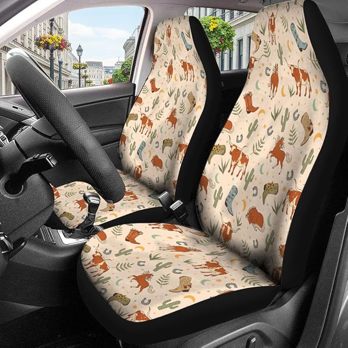 GENANY Cowgirl Car Seat Covers Set of 2, Breathable Front Seat Covers for Truck Sedan SUV, Western Car Accessories, Cowgirl Gift for Women Men