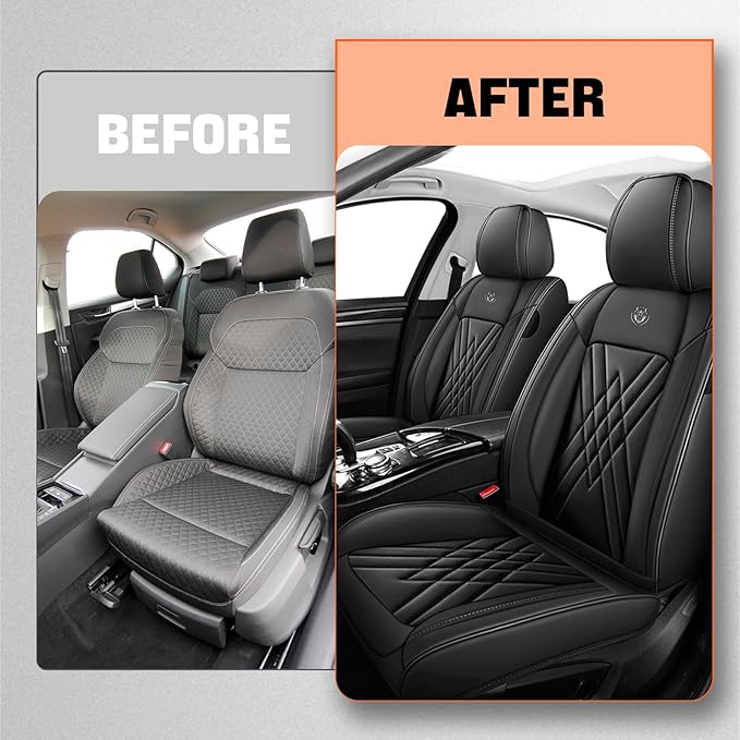 Car Seat Covers Compatible with Toyota Camry 2012-2026 Durable Waterproof Automotive Seat Covers Stretchable Fabric Material, Airbag Compatibility, Premium Nappa Leather(Black, 2 Pcs Front)