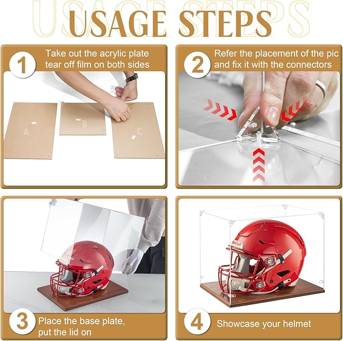 Football Helmet Display Case Full Size, Thickened UV Protection Clear Acrylic Lid Helmet Box, Football Helmet Showcase with Solid Wood Base for Sports Memorabilia
