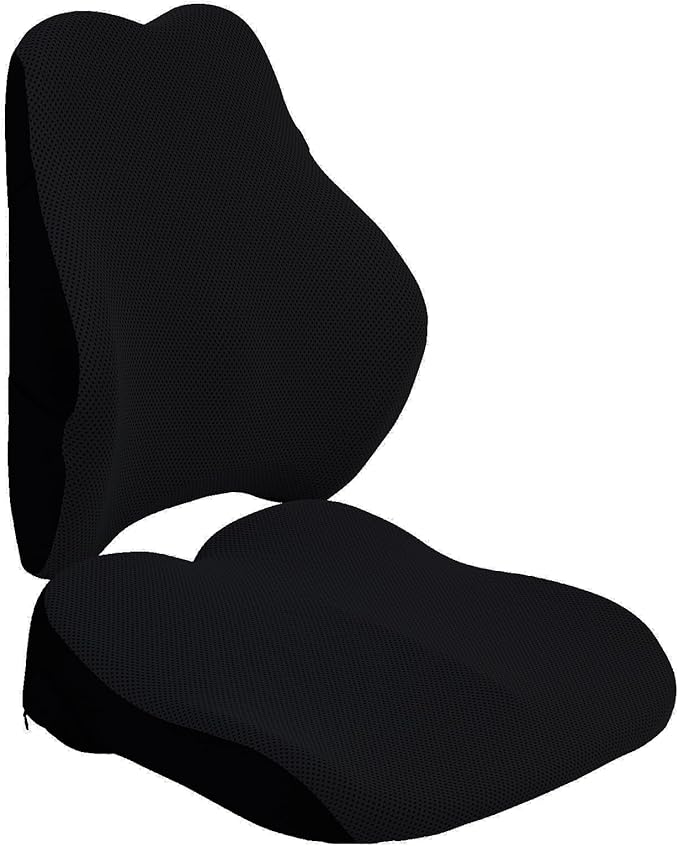 Wheelchair Cushion with Lumbar Pillow (2-Piece Set) for Adults and Seniors.Supportive Memory Foam for Back, Tailbone and Hip Pain Relief, Non-Slip Cover, Removable Straps. (Black)