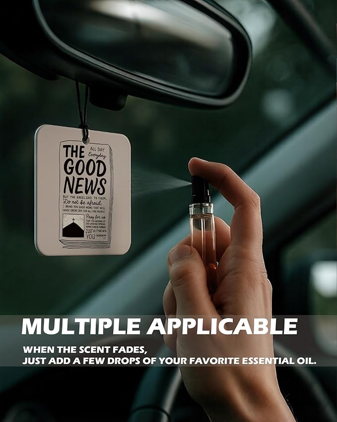 Neutral Christian Square Citrus Car Air Freshener 4 Pcs, Beige Religious Bible Verse Hanging Air Freshener for Cars Bathroom Dorm Books Decor, Christian Accessories Gifts for Women Men