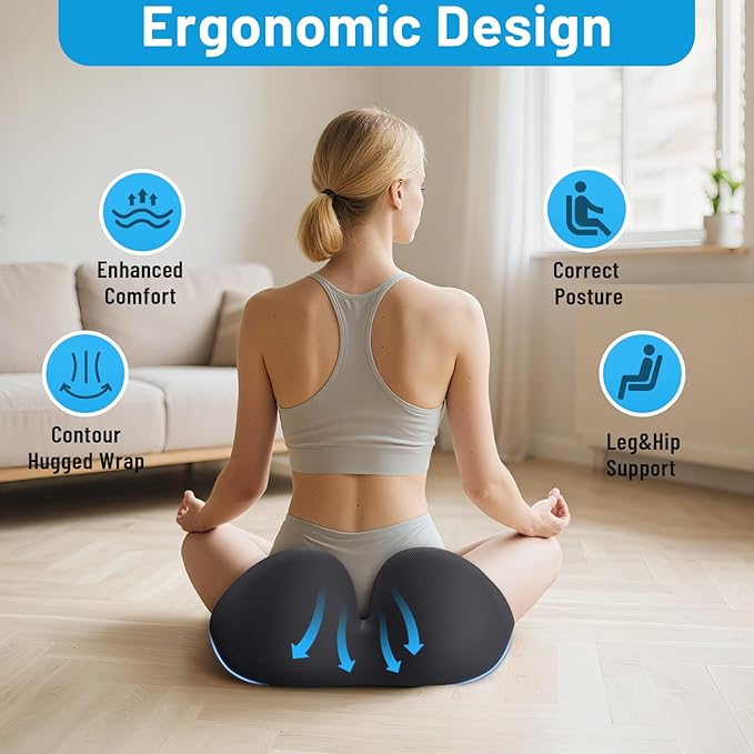 Memory Foam Seat Cushion for Office Chair, Ergonomic Coccyx Cushion for Desk Chair, Tailbone Support Pillow for Long Sitting, Non-Slip Seat Pad for Home, Car, Gaming Chair (Grey, X-Large)
