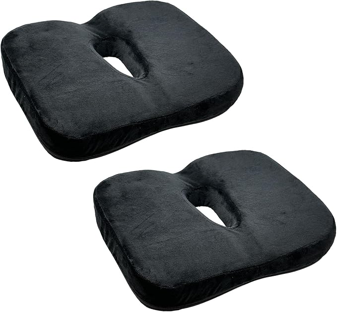 Seat Cushion - Memory Foam Sitting Pillow - Car Seat & Office Chair Cushion - Slip-Resistant with Soft Surface (2 Packs, Curved Shape)