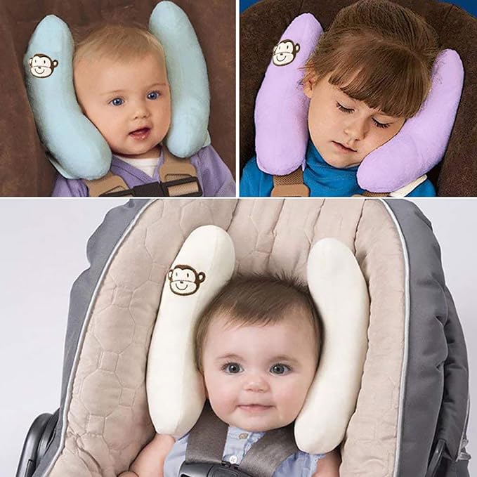 Adjustable Baby Head Neck Support, Portable Toddler Travel Pillow for Car Seat Stroller, Banana Travel Headrest Pillow for Infant, Offers Protection Safety for Kids, Blue