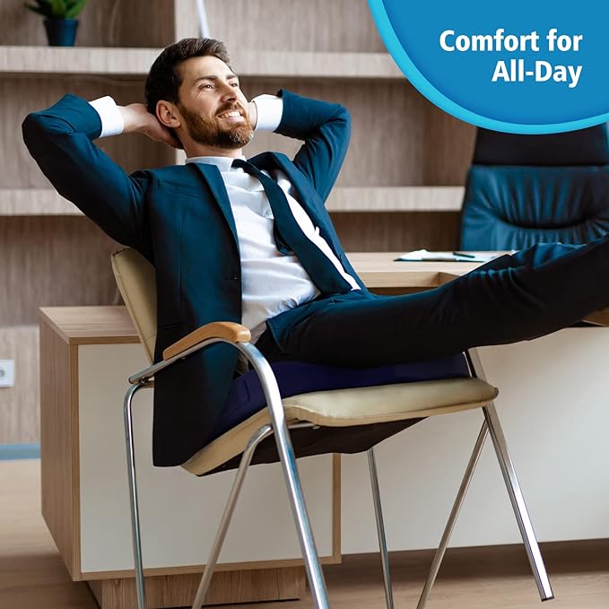 CloudBliss Gel Seat Cushion - Cooling Gel Enhanced, Memory Foam, Ergonomic Seat Cushion for Long Sitting for Office, Game, Car, Airplane (Large, Blue)