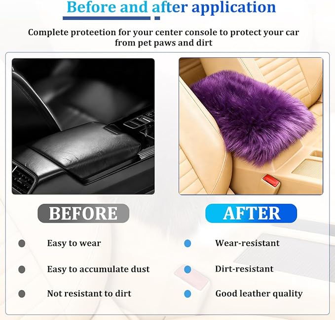 Car Center Console Cover, Fluffy Soft Vehicle Middle Console Arm Rest Cushion Pad, Furry Automotive Interior Armrest Seat Box Protector Decoration Accessories, Universal Fit (Violet)