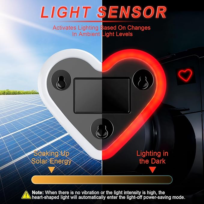 iFunyLED Car LED Interior Lights, Heart-Shaped Ambient Light for Windows, 5 Lighting Modes, Charging Through Type-c and Solar Energy, Car Decorations for Women Men, Pack of 2, (Red)