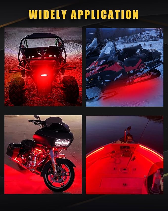 YM E-Bright Car Led Strip Lights for Golf Cart Underglow Motorcycles Marine Boat Kayak Interior Exterior 5050 Chipset 15SMD Waterproof IP67 12V,Red(Pack of 4)