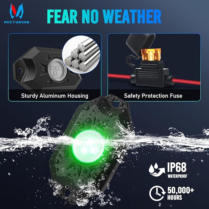 MICTUNING 2nd-Gen CM RGB Rock Lights - 8 Pods Waterproof Multicolor Neon Underglow Kit with Bluetooth App Control & Music Mode for Trucks Pickup UTV SUV ATV（2 Year Warranty）