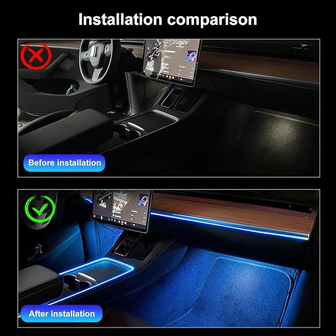 Car Interior Ambient Lighting Optic Fiber RGB 64 Colors Multicoloured Music Car Footwell Lighting Kit with Cigarette Lighter and App Microphone, DC 12V-24V 1W 8m