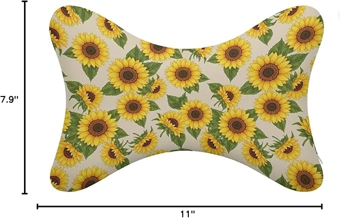 Car Headrest Pillow Compatible with Yellow Sunflowers, Cartoon Neck Pillow for Car, 2 Pcs Comfortable Soft Car Seat Pillow for Driving,Head Rest Cushion, Cute Neck Pillow for Travel