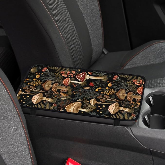 1pc Center Console Armrest Cover Pad 12.6x7.5 inch Mushroom Neoprene Car Armrest Cushion Waterproof Armrests Seat Box Cover Protector for Universal Cars Vehicles SUVs