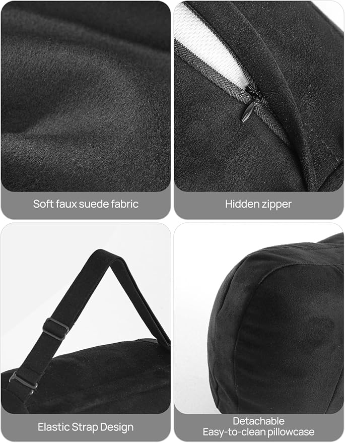 TPARTS Headrest Neck Pillow for Tesla Model 3/Y/X/S, Soft Faux Suede Fabric Car Neck Support Pillow Cushion for Traveling (Filled with Dupont Sorona Fiber)-Set of 2 Black