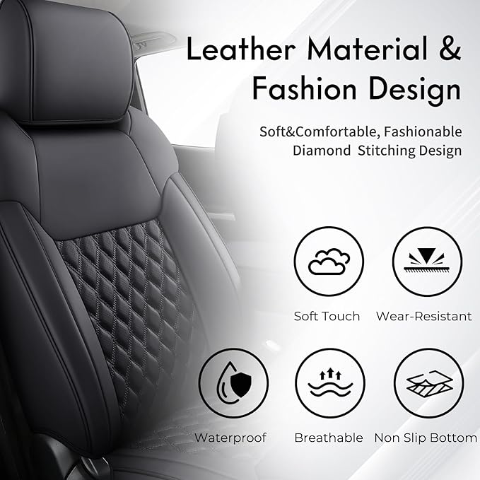 Huidasource Tacoma Front Seat Covers Fit for Toyota Tacoma 2024-2026 All Cab SR, SR5, Limited, TRD Sport/Off-Road,Trailhunter Front Row, 360° Full-wrap Leather Car Seat Cover (Front Pair/Black)