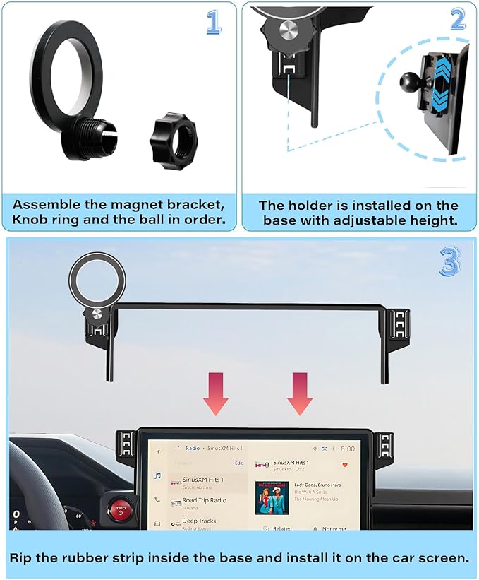 Car Phone Holder for Toyota Tacoma 2024 2025 / Toyota 4Runner 2025 Accessories Apply to 14 Inch Touch Screen Fixed Clip Magnetic Cell Phone Mount Hands-Free 360 Degree Rotation