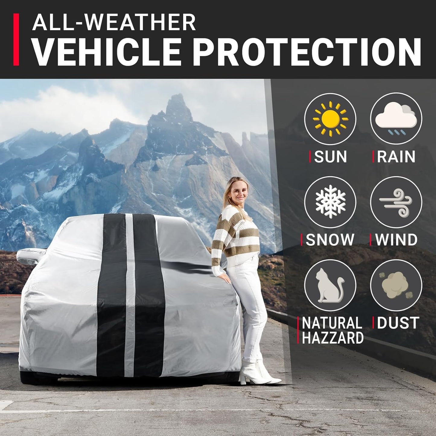 iCarCover Custom SUV Cover for Pontiac Trans AM (1998-2002) Waterproof All-Weather Rain Snow UV Sun Protector Full Exterior Indoor Outdoor Car Cover (Stripe - Gray/Black)