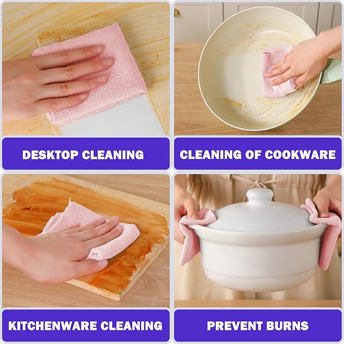 Puomue 55 Pack Microfiber Cleaning Cloth Roll, Tear Away Reusable Towels, 11" X 9", Ultra Absorbent & Lint Free Microfiber Cloth for Cleaning Cars, Kitchen, Window, Home and Shop (Pink, 9"X11"-55PK)