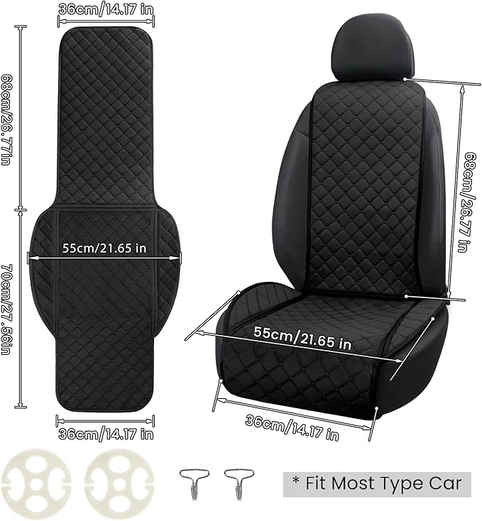 surpassme Comfortable Car Seat Covers Universal Front Seat Covers for Car Accessories, Padded Car Interior Covers for Automotive, SUV, Truck, and Van(Black)