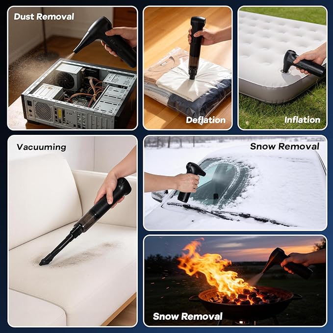 Compressed Air Duster, 2-in-1 Air Duster & Vacuum with 130000RPM Brushless Motor, 150W Electric Air Duster Rechargeable, 3-Gear Adjustable Air Blower for Keyboard,Computer,Car,Home,Outdoor Cleaning
