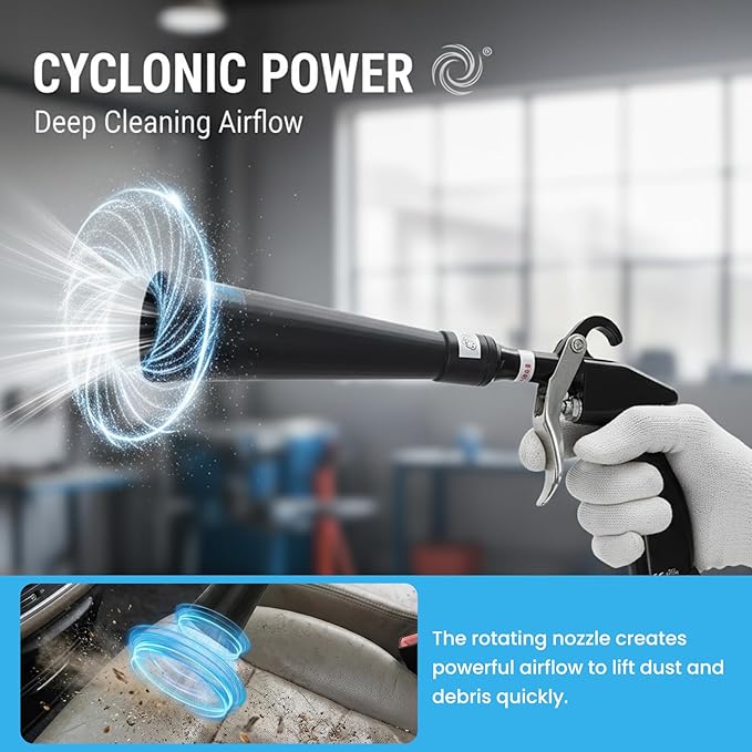 SakerPlus Dry Cleaning Gun, Air-Powered Car Interior Cleaning Tool with Vortex Airflow, Air Compressor Gun for Seats, Carpets, Floor Mats, Vents and Auto Detailing (1 Set Nozzle)