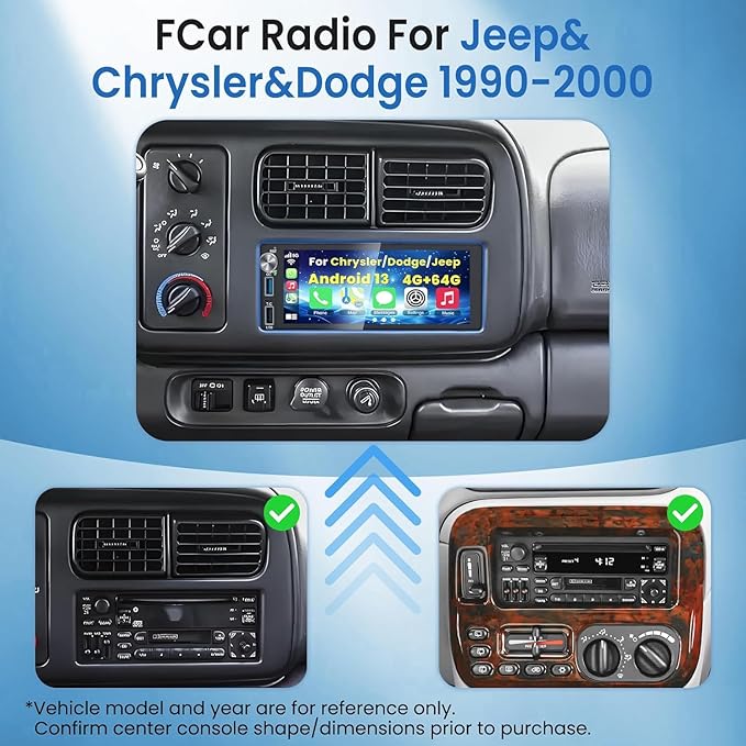 4G+64G Android 13 Car Radio for Dodge & Chrysler & Jeep (1990-2000), 6.2''Touch Screen Stereo with Wireless CarPlay, Android Auto, GPS Navigation, Bluetooth5.2