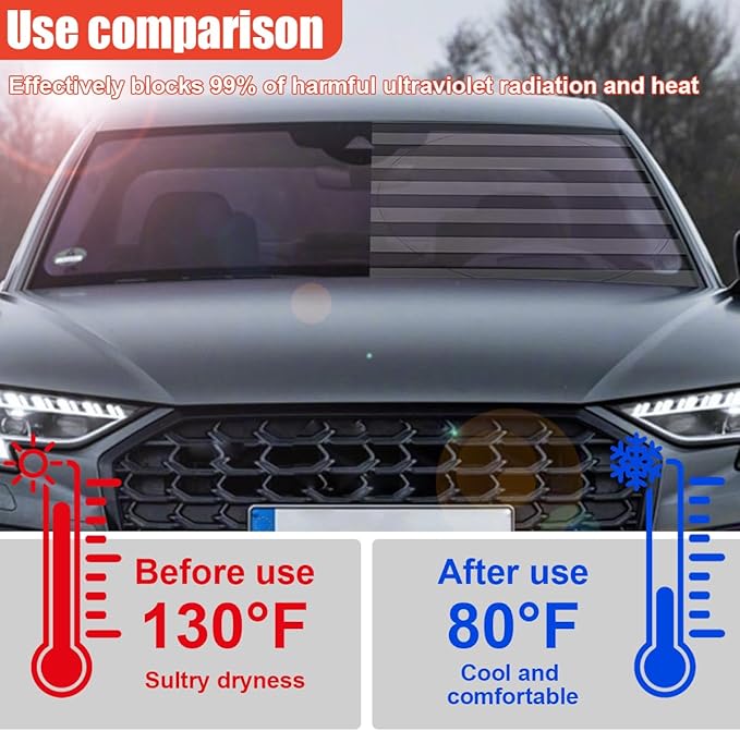 American Flag Car Windshield Sun Shade, Foldable Car Front Window Sunshade for Cars SUV Truck, Auto Interior Sun Protection Cover, Blocks UV Rays & Keeps Your Vehicle Cool (Black, XL)