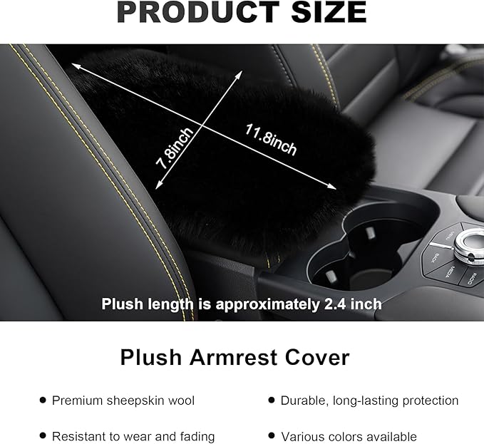 Center Console Cover, 11.81"×7.87" Automotive Fluffy Plush Center Armrest Protector, Universal Furry Comfortable Center Console Pad for Cars Trucks SUVs, Car Accessories (Black)