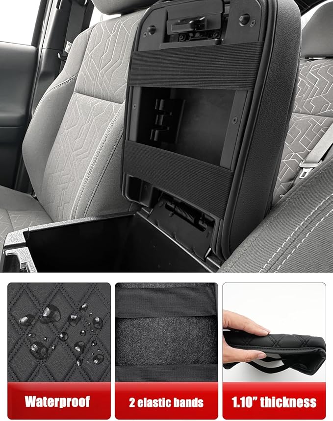 KBH Center Console Armrest Cover for Toyota Tacoma 2016-2023, Interior Accessories, Middle Console Lid Cushion, Arm Rest Cover Protector, Vinyl Leather, Black