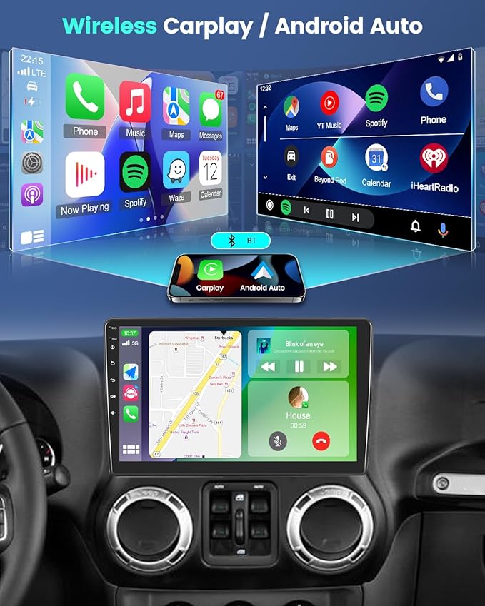EKAT Car Radio Stereo for Jeep Wrangler JK 2007-2018 Compass Grand Cherokee Dodge Ram with Carplay/Android Auto Upgrade 4GB+64GB