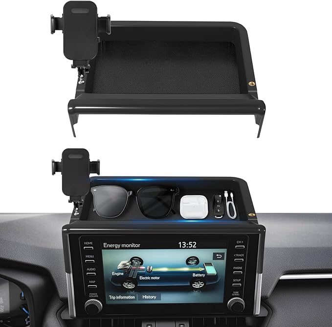 Car Phone Holder Fit for Toyota RAV4 2019-2025 W/Dash Tray Storge Box Organizer, Cell Phone Mount for RAV4 Accessories 7/8 inch Touch Screen 360 Degree Rotation (Not Fit 9/10.5 inch)