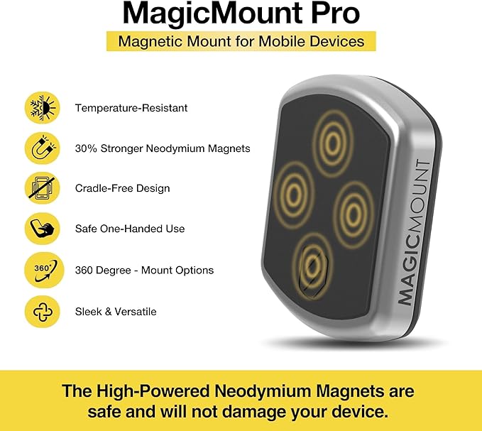 Scosche MPDB MagicMount Pro Magnetic Cell Phone Car Mount with Strong Magnets & 360° Adjustable Head, Adhesive Dashboard Cell Phone Holder Compatible with iPhone, Samsung, Android, Non-MagSafe Devices
