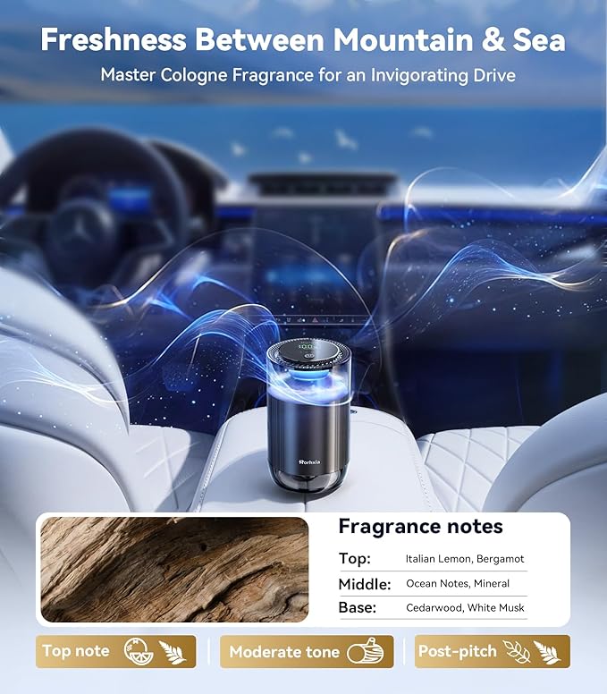 Rorhxia Smart Car Air Freshener【Enjoy Freshness, Purity, Comfort】 New Premium Scenic Diffuser | Perfume Display, Auto On/Off, Adjustable Intensity, Long Lasting Fragrance | Cologne Freshener Gifts