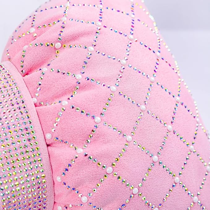 Pink Bow Lumbar Support Pillow for Car Accessory Women Girl Couch Cushion Decorative Back Pillow Bling Rhinestone Pearls 1 Pack