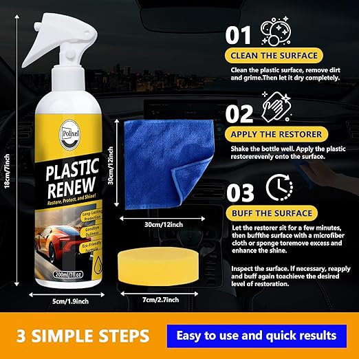Plastic Restorer, Quick Plastic Parts Coating to Restore Original Black Color for Car Trim, Dashboard, Center Consoles & Door Panels for Shine Finish & UV Protection - 7oz/200ml