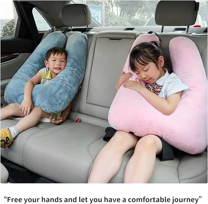 Travel Pillow, Car Pillow for Kids, Car Sleeping Pillow for Adults, Travel Pillow for Kids with Adjustable Strap, Support Head and Neck on Road Trips, Car Travel Essentials, Blue
