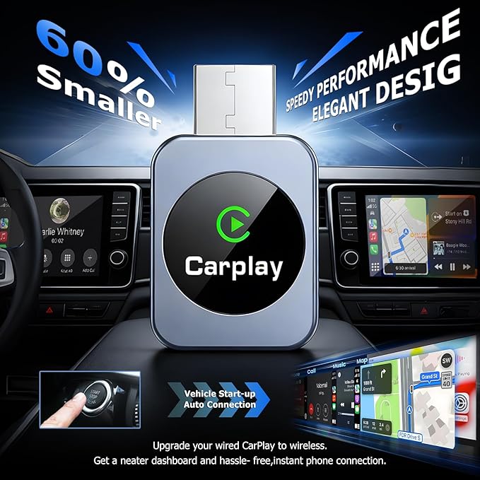 Wireless CarPlay Adapter for iPhone, 2026 Upgraded Carplay Dongle Converts Wired to Wireless, Plug & Play Auto Connect, Mini USB CarPlay Adapter, Stable No Latency Connection Compatible with iOS 10+