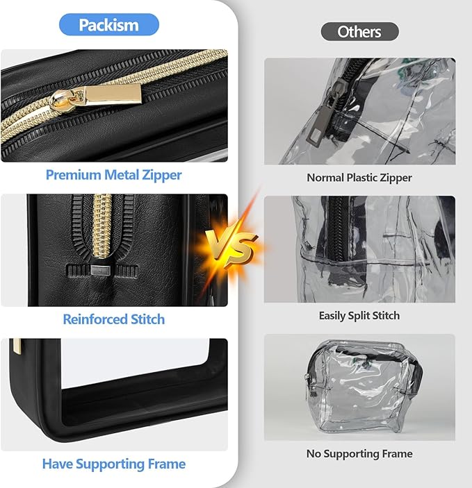 PACKISM Clear Makeup Bag - TSA Approved Toiletry Bag for Carry-on & Checked Luggage, Water Resistant Car Storage Organizer with Reinforced Seams