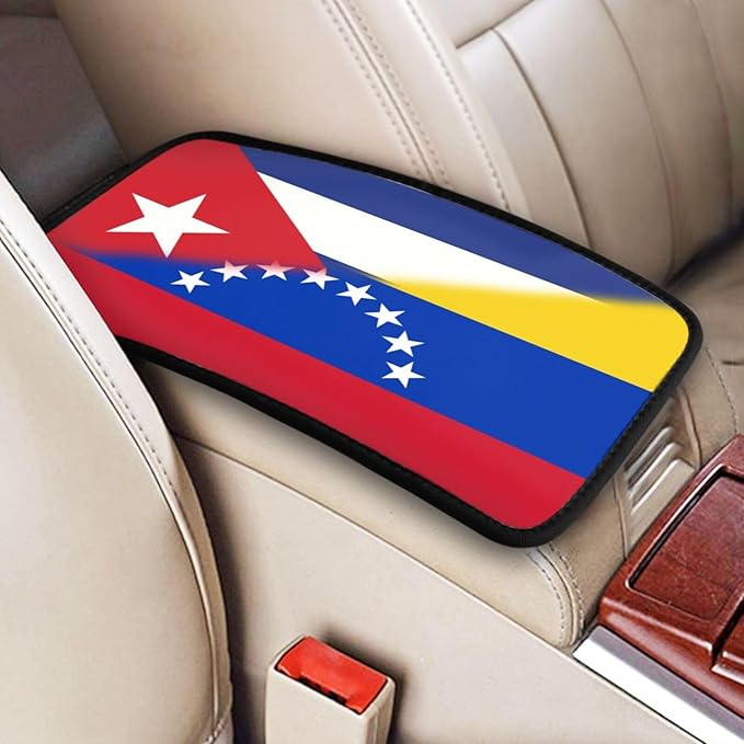 Venezuela Venezuelan Cuba Cuban Flag Auto Center Console Armrest Cover Car Handrail Box Cushion Pad Mat Universal Fit Most Vehicle Sedan Truck SUV Soft Comfort Decor Accessories