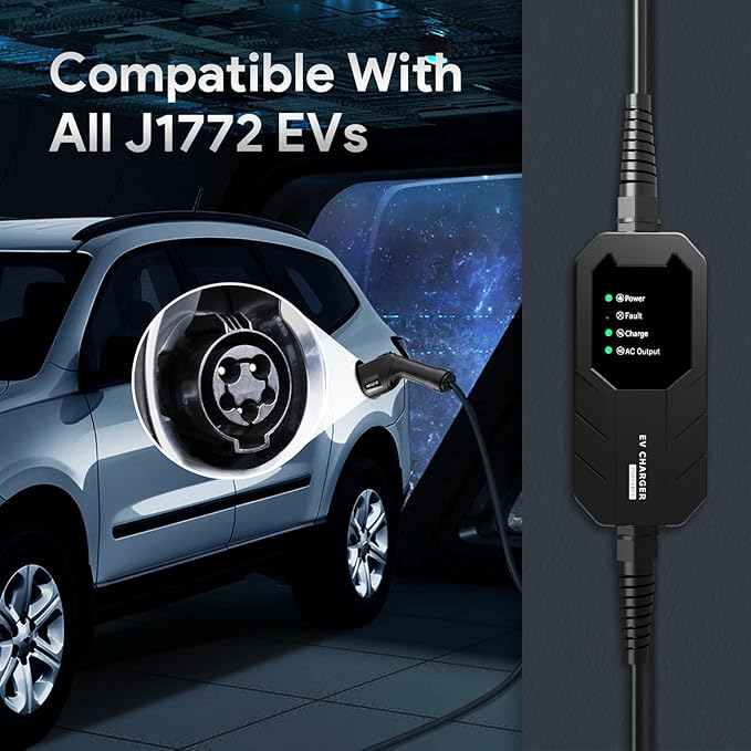 Megear Level 1&Level 2 EV Charger with Five adapters, 16A, 100-240V, 23FT, Portable Electric Vehicle Charger, Fast EV Home Charging Station