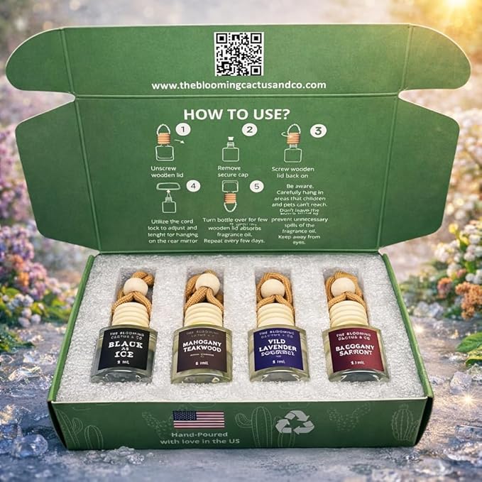 4 Pack Air fresheners | Long lasting car air fresheners, Hand-made in USA | Small room diffuser | Small Business Woman Owned. (8 ml Fresh & Earthy Pack Mix)