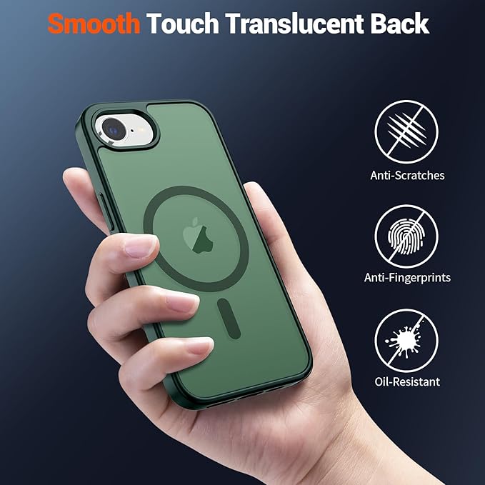 SUPFINE Magnetic for iPhone 17e Case/iPhone 16e Case (Compatible with MagSafe)(Military Grade Drop Protection) Slim Translucent Matte Shockproof with Anti-Fingerprint Phone Case,Forest Green