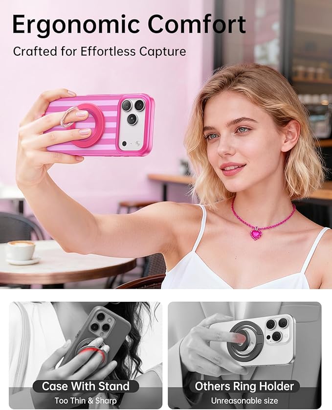 SYNCWIRE Magnetic Phone Ring Holder for MagSafe, 360° Rotation Cell Phone Grip Stand Finger Ring Kickstand Two-Sided Magnet Compatible with iPhone 17 Pro Max 16 15 14 13 12 MagSafe Accessories