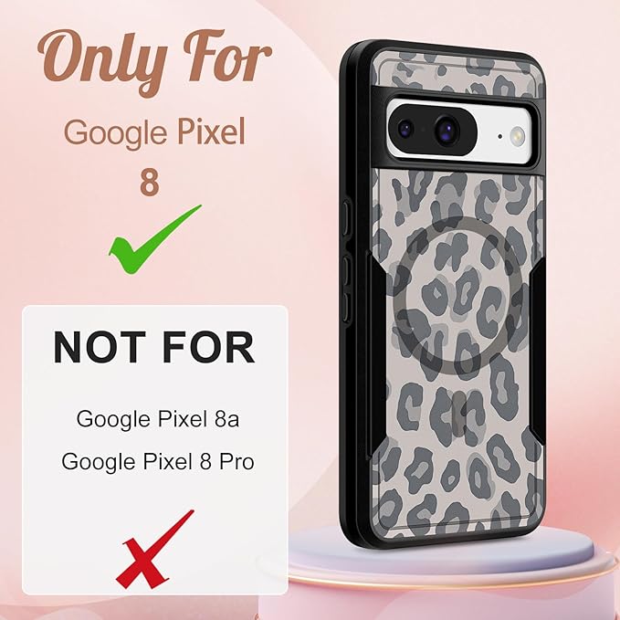 for Google Pixel 8 Case 6.2 Inch - Compatible with MagSafe Women Girls Cute Magnetic Protective Cover Cool Fun Unique Leopard Heavy Duty Shockproof Design for Google Pixel 8 Phone Cases