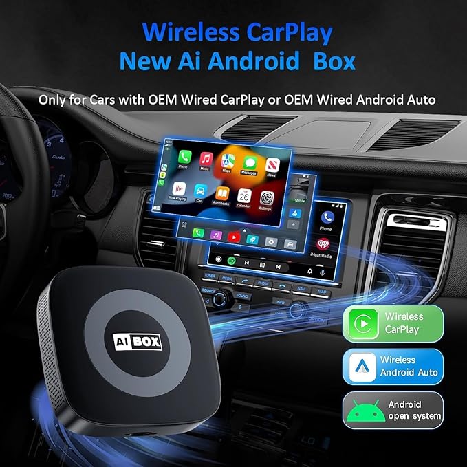 Ai Magic Box for Streaming Netflix/YouTube/TikTok, Wireless CarPlay Adapter Dongle Support TF Card for OEM Wired Car Play & Android Auto Cars
