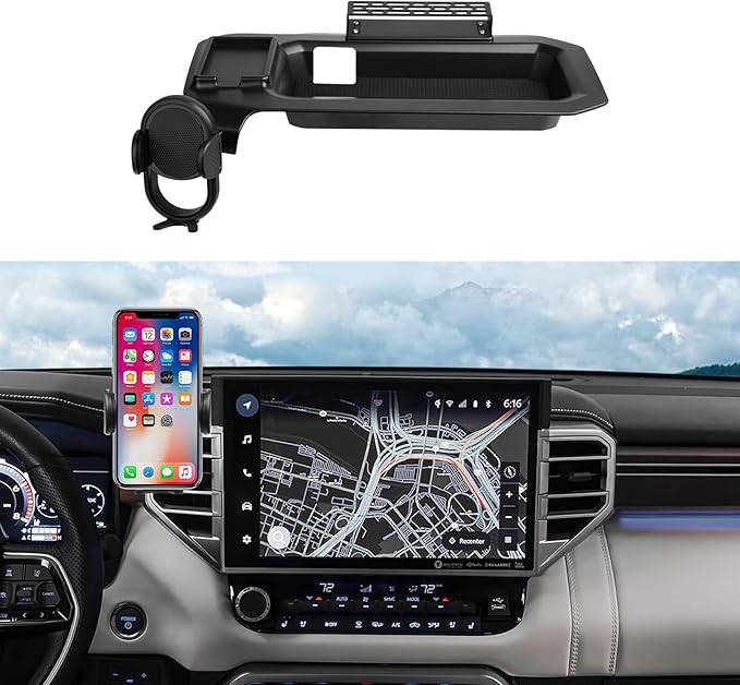 Autorder Phone Holder for Toyota Tundra 2022-2025 2026/Sequoia 2023-2025 2026 Accessories Center Console Dashboard Organizer with Gopro Mount and Card Slot 360° Rotation Phone Mount Stand